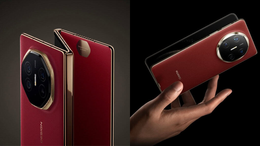 Montagem com imagens promocionais dos celulares Mate XT e Mate X6 da Huawei