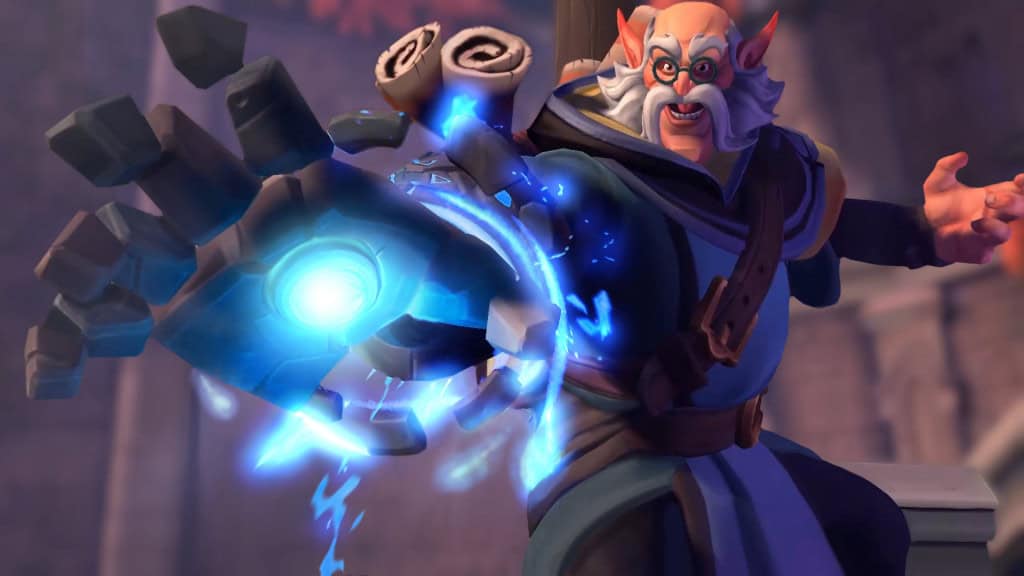 Personagem de Paladins preparando-se para atacar o adversário