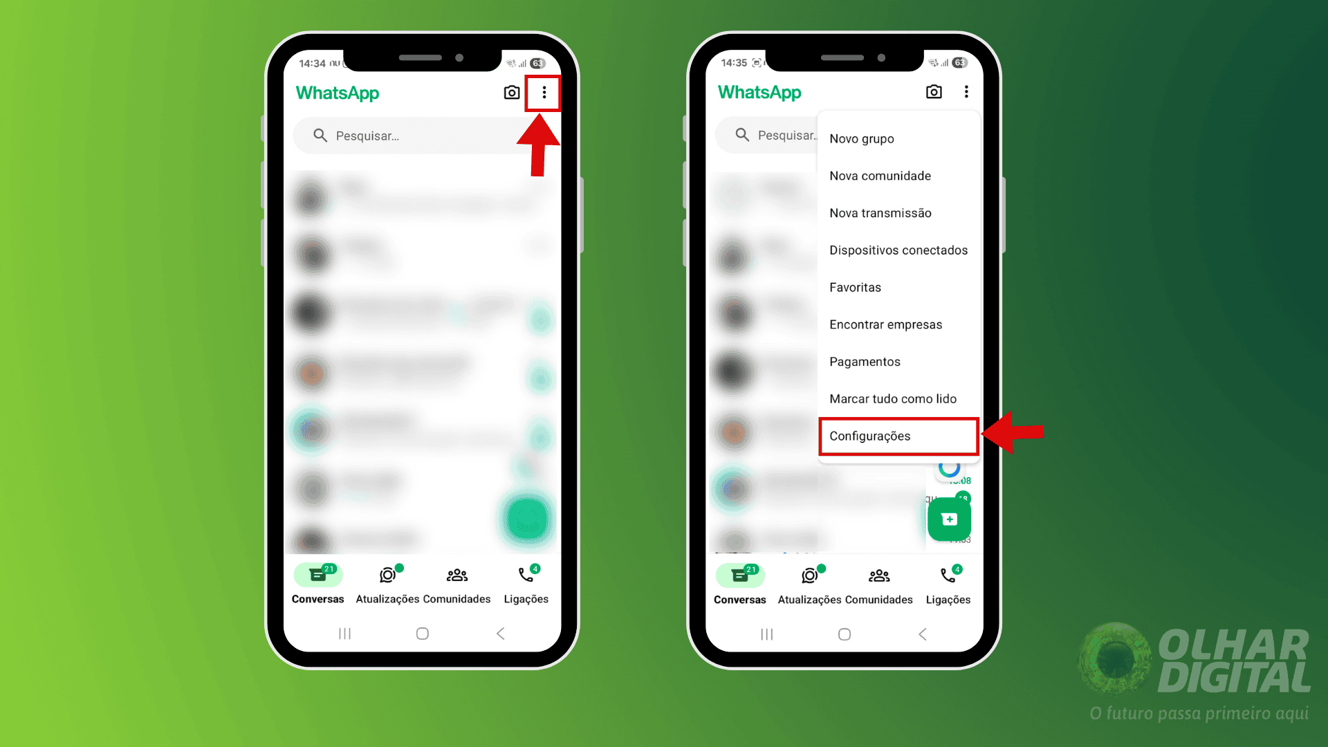 Passo 1 para mudar a cor e o papel de parede do chat no WhatsApp