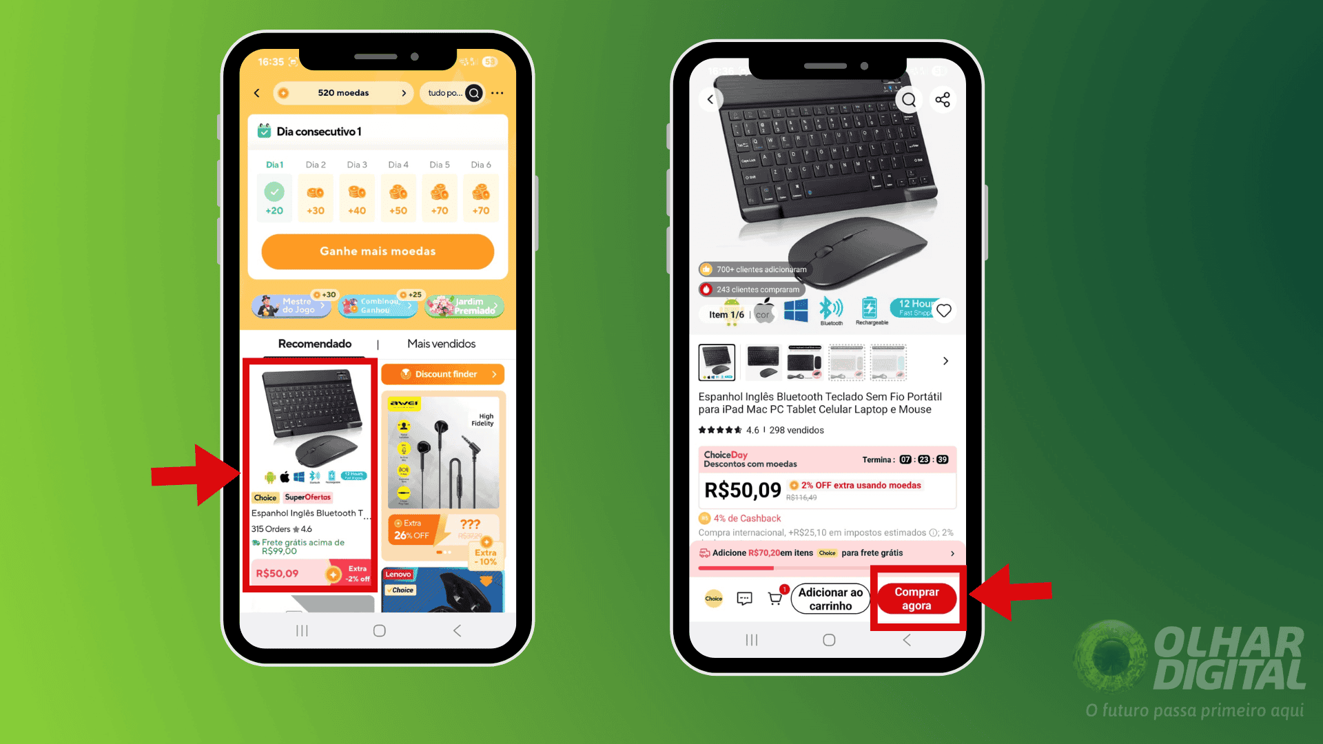 Passo 2 para usar as moedas do AliExpress - Imagem: Captura de tela/Matheus Chaves Melo - Olhar Digital