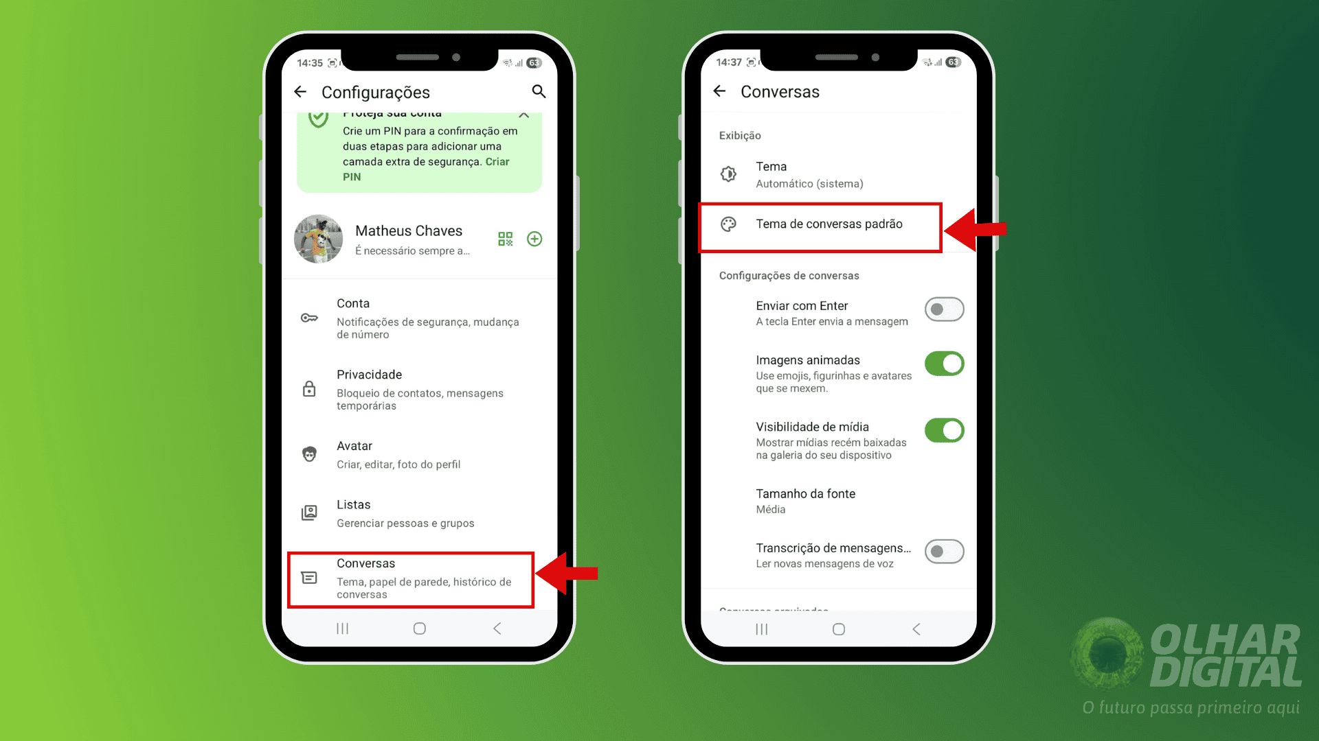 Passo 2 para mudar a cor e o papel de parede do chat no WhatsApp