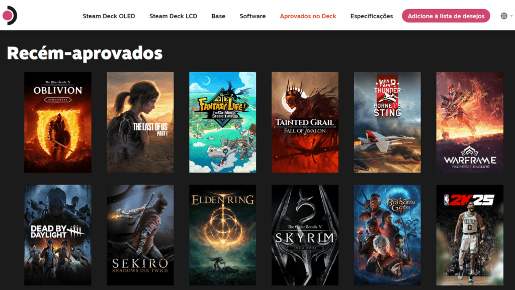 Site de jogos aprovados pelo Deck Verified