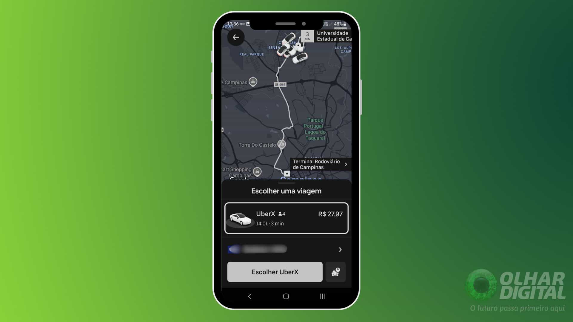 Como pedir uber por tempo black - Passo 1