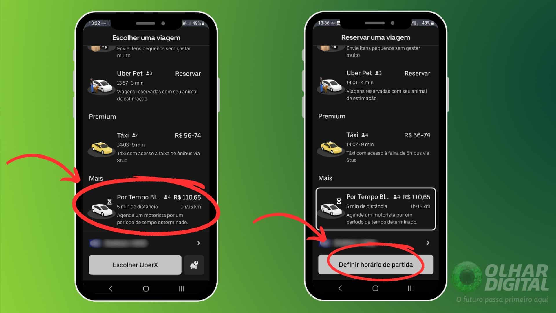 Como pedir uber por tempo black - Passo 2