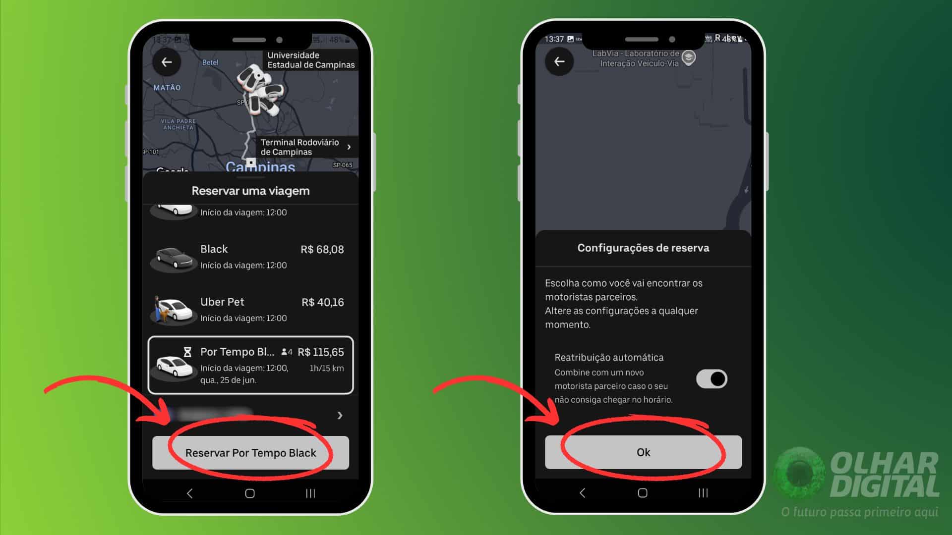 Como pedir uber por tempo black - Passo 4