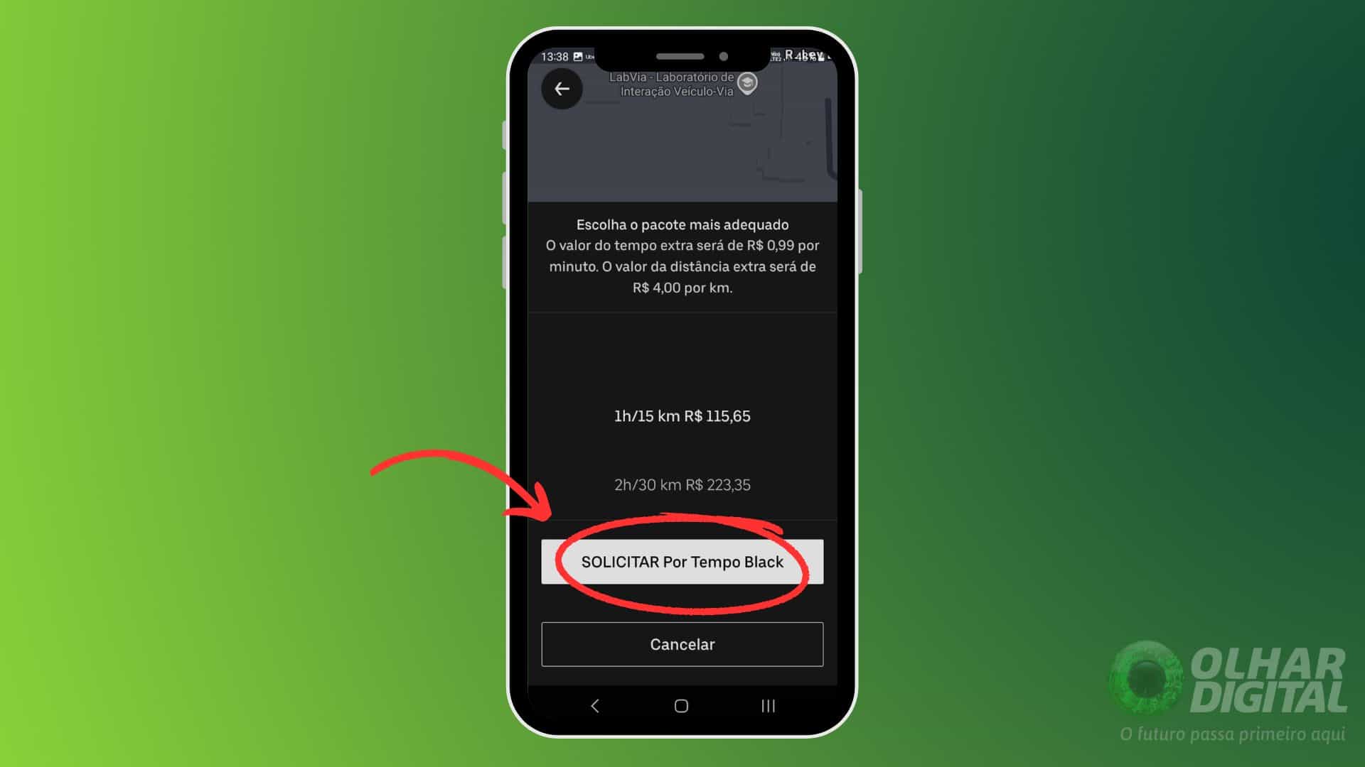 Como pedir uber por tempo black - Passo 5