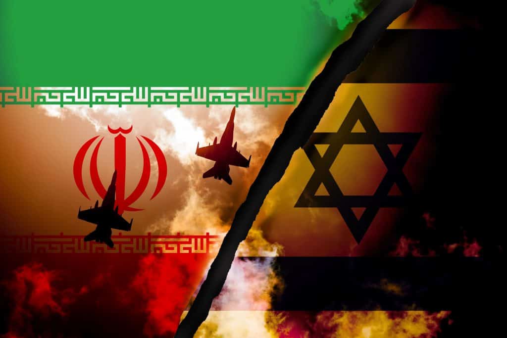 Bandeiras de Israel e Irã em contraste de aviões