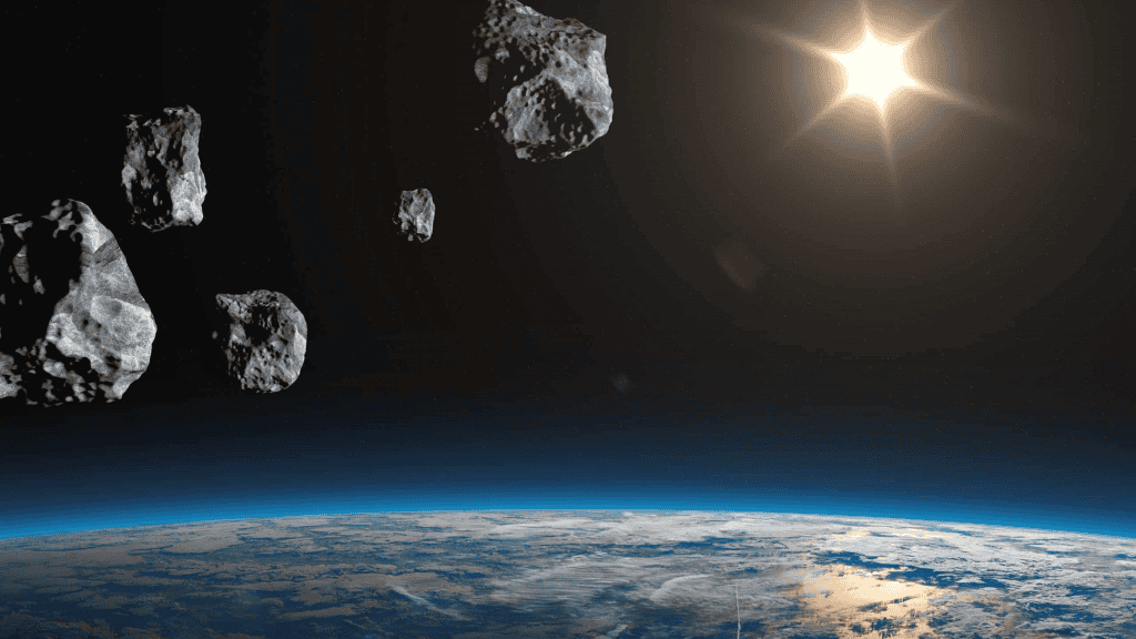 Imagem conceitual de asteroides próximos da Terra