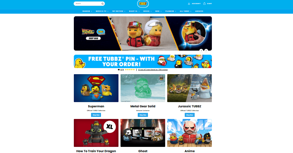 Captura de tela do site oficial da Tubbz