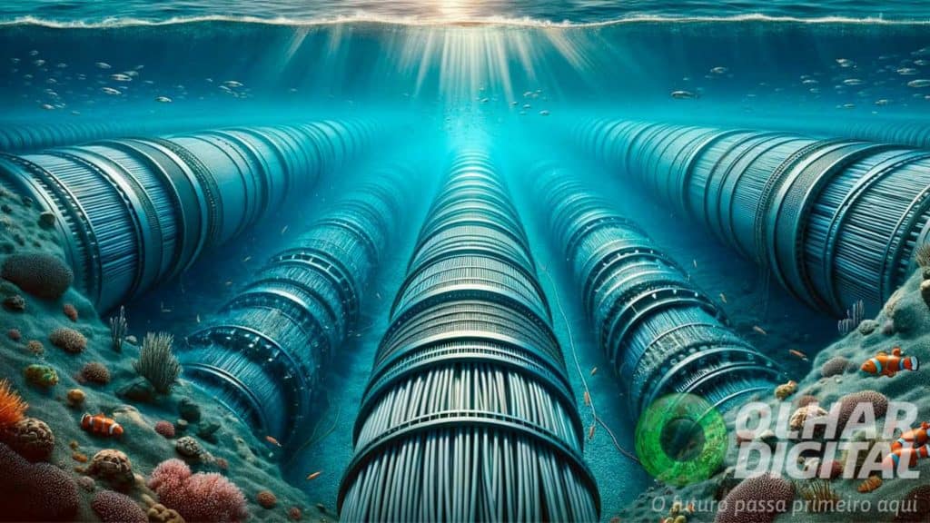 Ilustração de cabos de internet submarinos