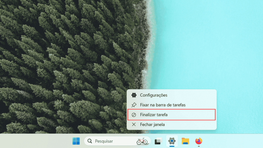 Finalizar tarefa pela barra de tarefas no Windows