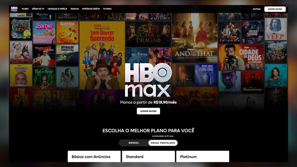 Captura de tela da home da HBO Max no computador