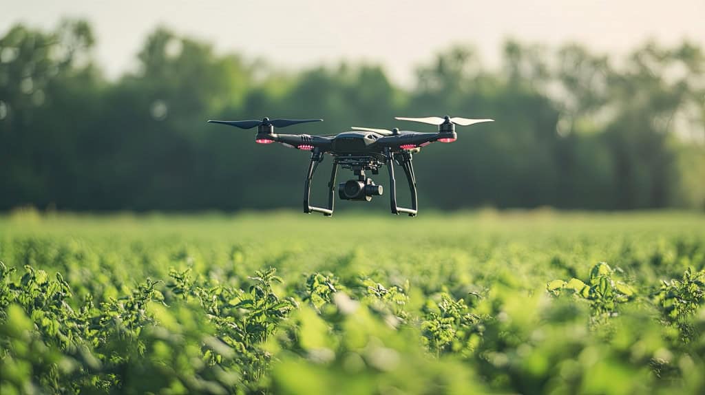 Drone acima de uma plantação