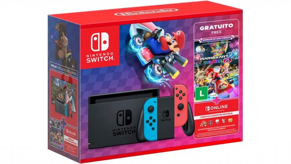 Nintendo Switch Azul e Vermelho + Mario Kart 8 Deluxe + 3 Meses Online
