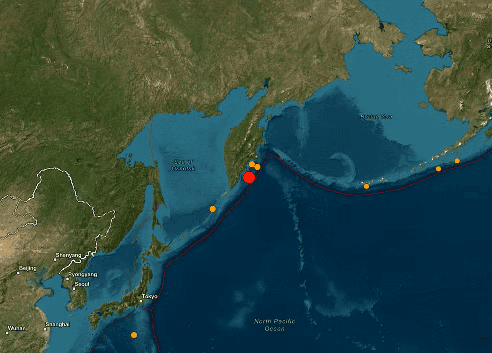 Ponto vermelho mostra local de tremor