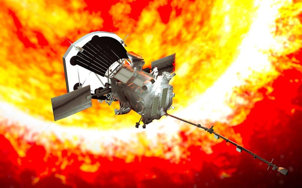Representação artística da sonda solar Parker perto do Sol