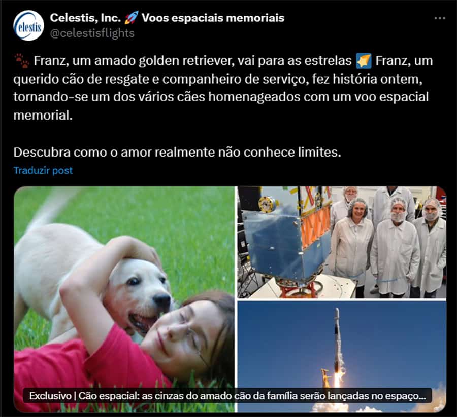 Captura de tela de publicação da Celestis no X