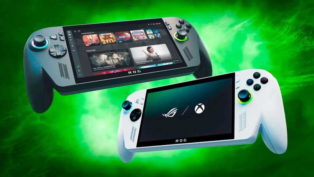 Acima, o ROG Xbox Ally X. Abaixo, o ROG Xbox Ally.
