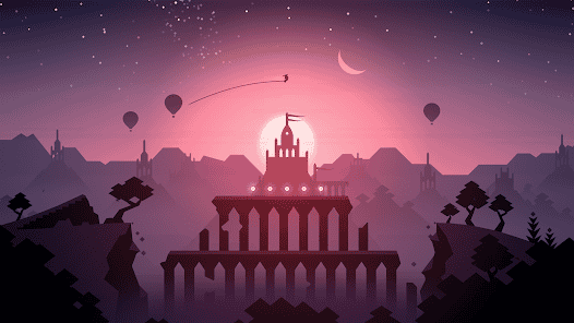 o jogo alto's odissey e uma paisagem de um castelo no anoitecer